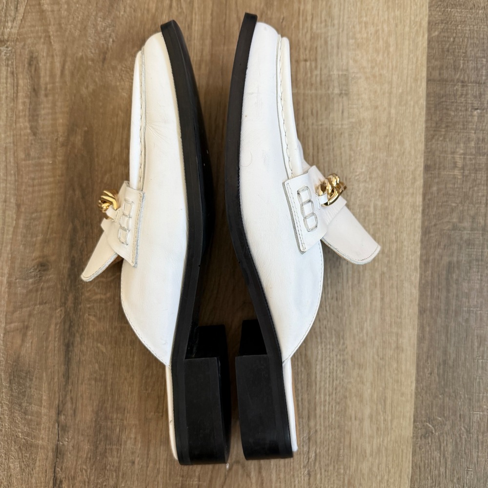 Maeve Anthropologie White Leather Chain Mule Loafers Square Toe Slides 40 US 9 - Picture 5 of 8